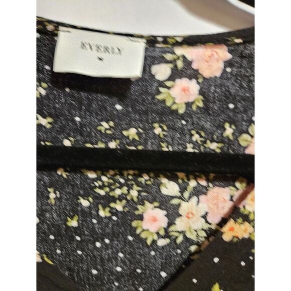 Everly Hanna Black Floral Short Dress Top V-Neck Long Sleeve Bohemian Women's M - Picture 8 of 9